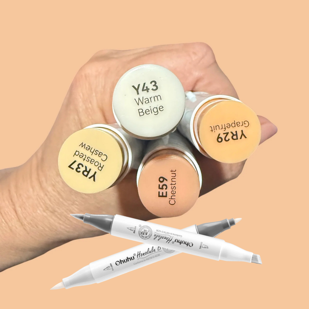 Skin Tone Collection Ohuhu Honolulu B Brush/Fine/ Chisel Tip  Single Color | Sold by The Marker Monster