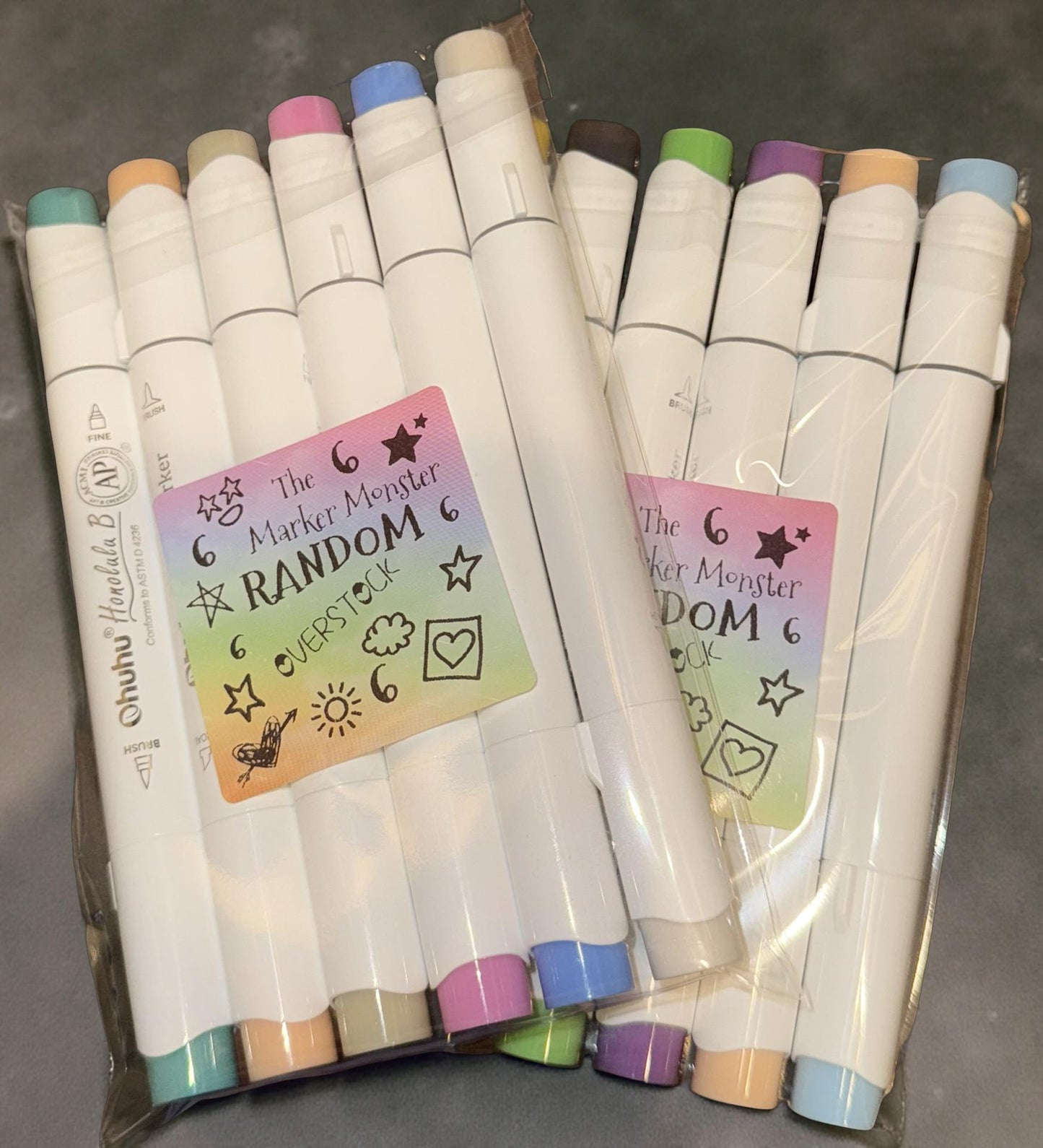 Marker Monster Mystery Sack – 6 Random Overstock | Huge Savings Ohuhu Honolulu Brush/Fine/Chisel | Sold by The Marker Monster